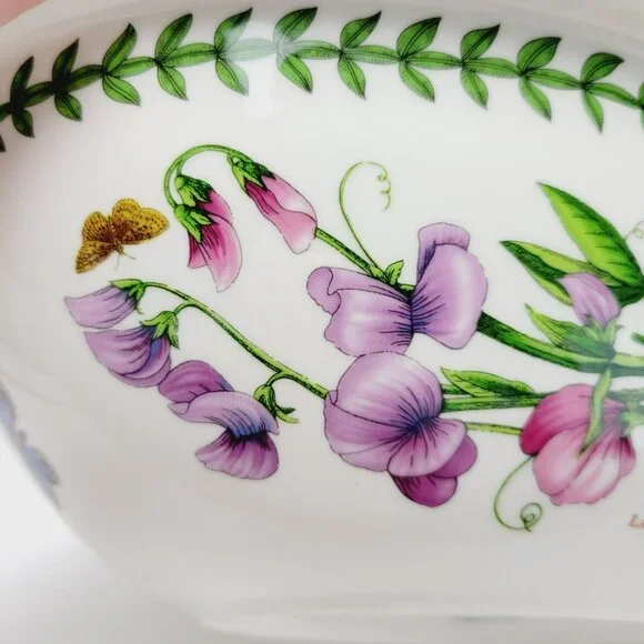 Portmeirion Botanic Garden Oval Serving Bowl 15" Handled Pink Purple Wildflowers